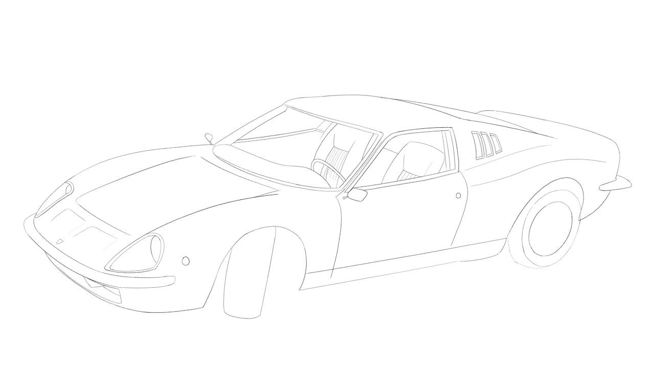 Zeichnung von einem alten Sportwagen